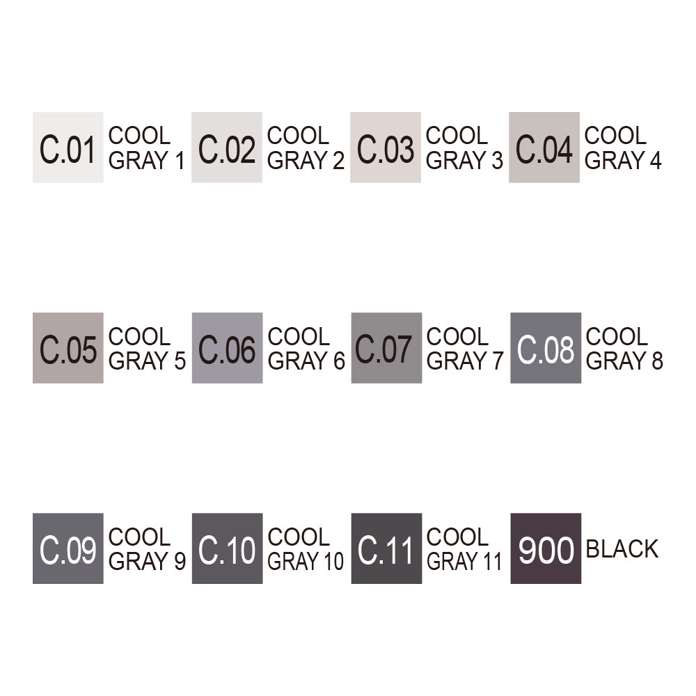 ZIG KURECOLOR TWIN WS 12 colors set Cool Gray Colors