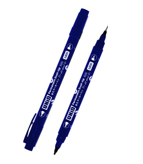Leaderart UNID Permanent Dual Tip Marker 1800 Blue Ink, Pack of 10 MADE IN MALAYSIA