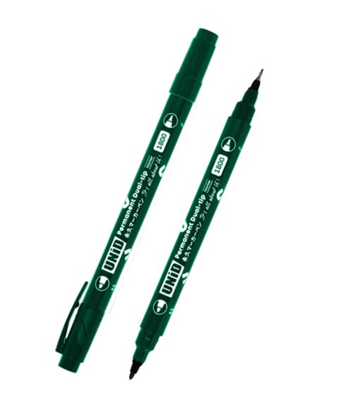 Leaderart UNID Permanent Dual Tip Marker 1800 Green Ink, Pack of 10 MADE IN MALAYSIA
