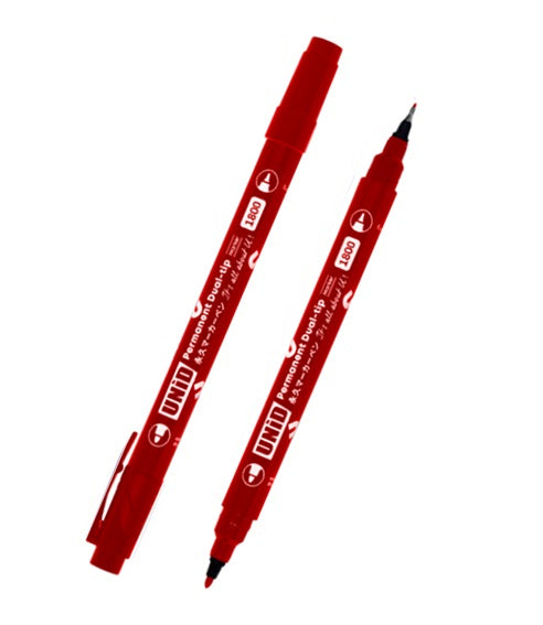 Leaderart UNID Permanent Dual Tip Marker 1800 Red Ink, Pack of 10 MADE IN MALAYSIA