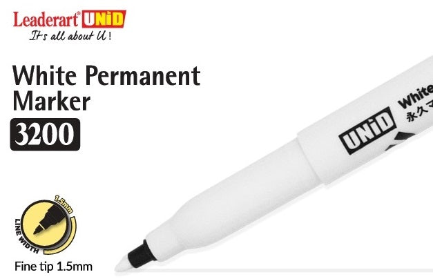 Leaderart UNID White Permanent Marker 3200 Pack of 10.MADE IN Malaysia