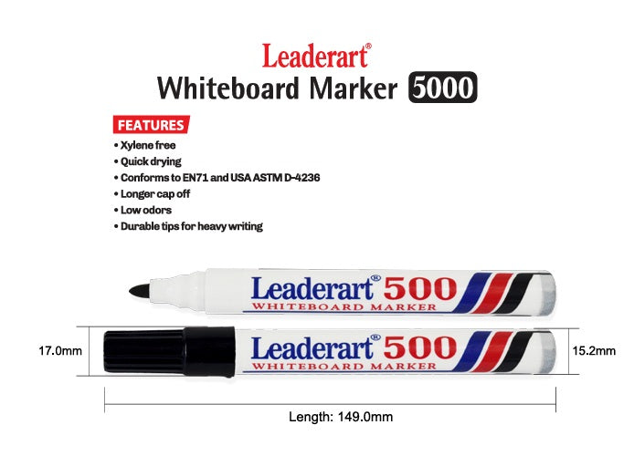 Leaderart Whiteboard Marker Of Bullet Tip Black Ink Set of 12. MADE IN Malaysia