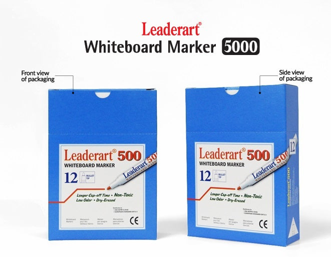 Leaderart Whiteboard Marker Of Bullet Tip Black Ink Set of 12. MADE IN Malaysia