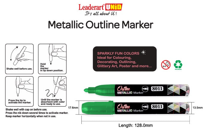 Leaderart UNID Metallic Outline Marker 8011 Pack of 4. Made in Malaysia