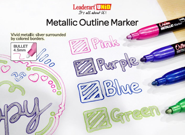 Leaderart UNID Metallic Outline Marker 8011 Pack of 4. Made in Malaysia