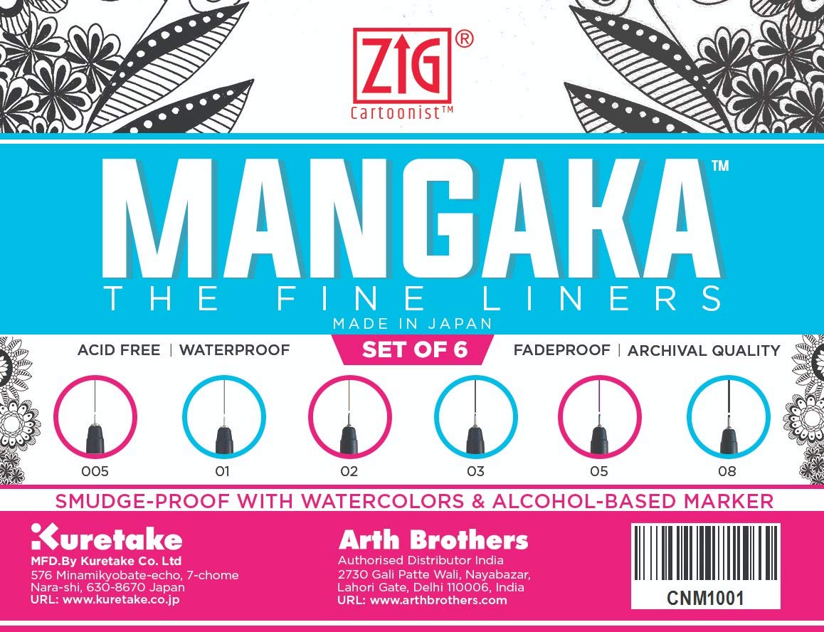 ZIG KURETAKE CARTOONIST MANGAKA THE FINE LINERS SET OF 6 PENS 005,01,02,03,05,08 MADE IN JAPAN