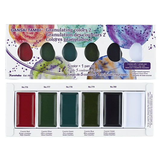 Zig KURETAKE GANSAI TAMBI GRANULATING Colors II 5 colors set, Japanese Watercolor Paint Set, Professional-Quality for Artists and Crafters. AP-Certified Japan