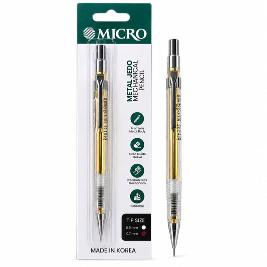 MICRO Metal JEDO 0.5 mm Mechanical Pencil, Gold Finish, Pack of 2 for Writing, Drafting, Note Taking and Office Use, Made in Korea