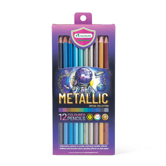 MASTERART Metallic Pencil Set – 12 Colors | Soft-Core Pencils for Bold & Shimmering Artwork | Perfect for Artists, Students & Teachers – Ideal for Drawing, Sketching, Blending, and Shading
