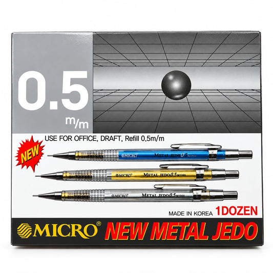 MICRO New Metal JEDO 0.5 mm Mechanical Pencil Set, Gold Finish,Pack of 12 for Students Technical Drawing, Drafting and Office Stationery, Made in Korea