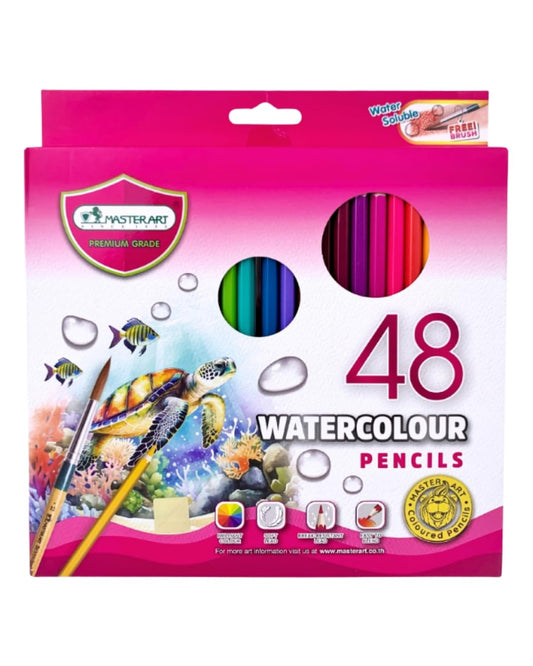 Masterart Watercolour Pencils Set of 48 Colours | Premium Water-Soluble Colored Pencils with Smooth Soft Lead | Includes Free Brush for Sketching, Drawing & Painting | For Artists & Beginners