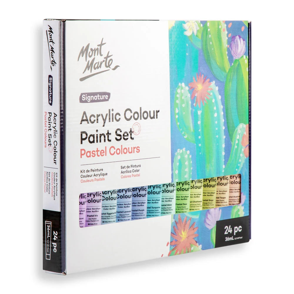 Mont Marte Acrylic Colour Pastel Paint Set Signature 24pc x 36ml (1.2 US fl.oz)