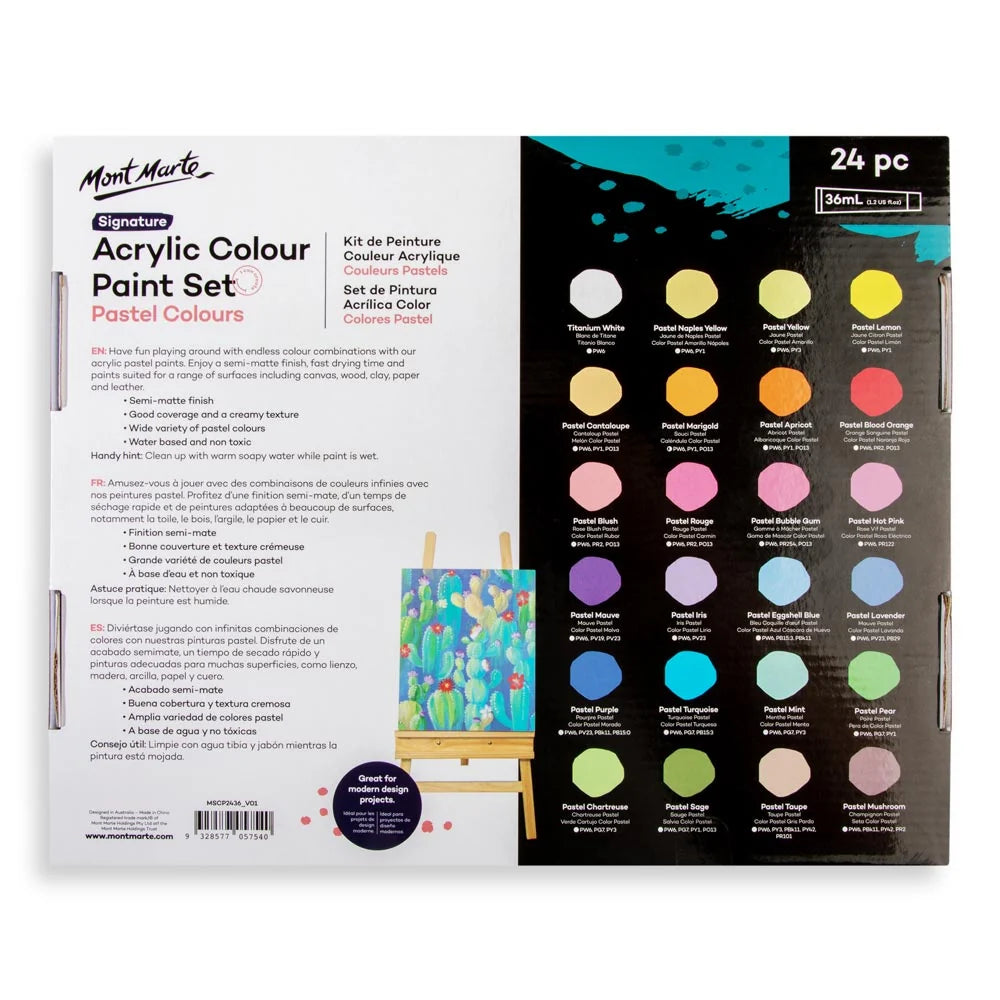 Mont Marte Acrylic Colour Pastel Paint Set Signature 24pc x 36ml (1.2 US fl.oz)