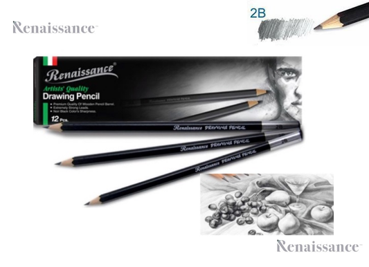 RENAISSANCE Drawing Pencil 2B Grade pencils for drawing best for Artist & Student Pack of 12 MADE IN THAILAND