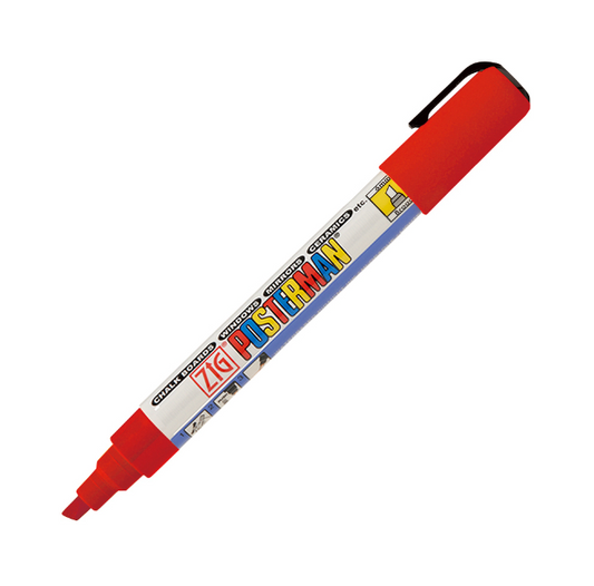 Zig Posterman Waterproof Chalk Marker PMA-50/020/RED 6mm Chisel Tip Made In Japan