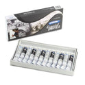 DERIVAN PARMANENT & REWETTABLE LIQUID PENCIL SET  (Set of 12, BLUE, RED, SEPIA, YELLOW, GREY 3,GREY 9)