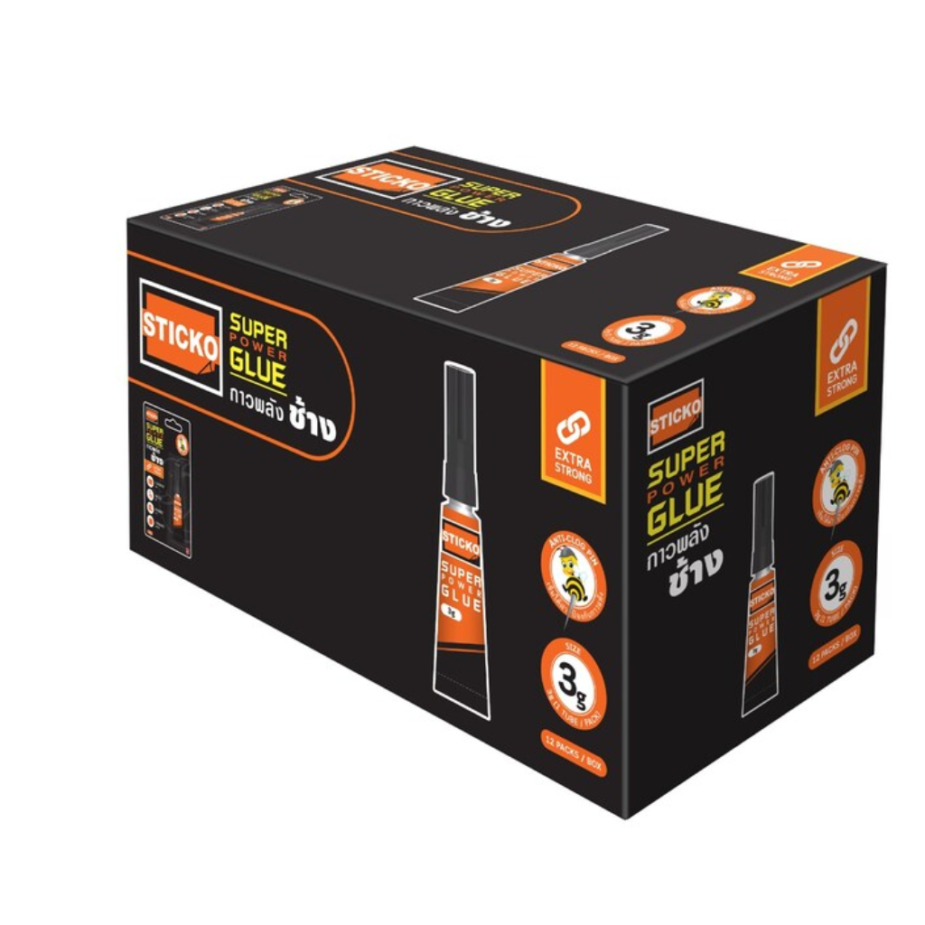 STICKO SUPER GLUE GEL , PACK OF 12 (3gm each) MADE IN THAILAND