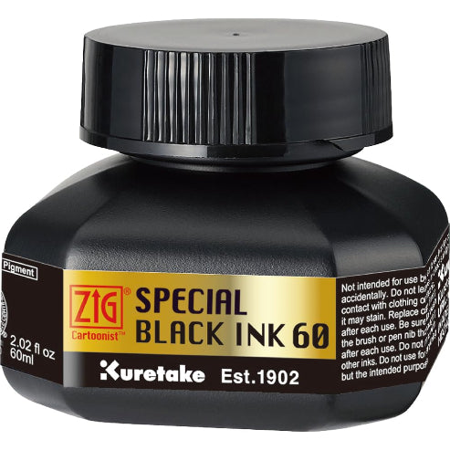 ZIG Cartoonist Special Black Ink 60ml | Water-Based Pigment Ink for Dip Pens and Brushes