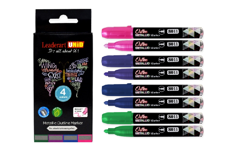 Leaderart UNID Metallic Outline Marker 8011 Pack of 4. Made in Malaysia