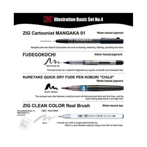 Kuretake ZIG Inktober Special Set, ZIG Illustration Basic Set NO.4 for Manga Drawing, Lettering and Calligraphy, Professional Artist Quality, Made in Japan