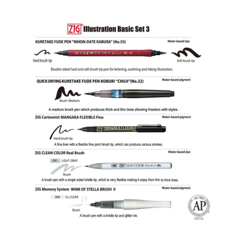 Kuretake ZIG Inktober 2022 Special Set, ILLUSTRATION BASIC SET 3 for Manga Drawing, Lettering and Calligraphy, Professional Artist Quality, Made in Japan
