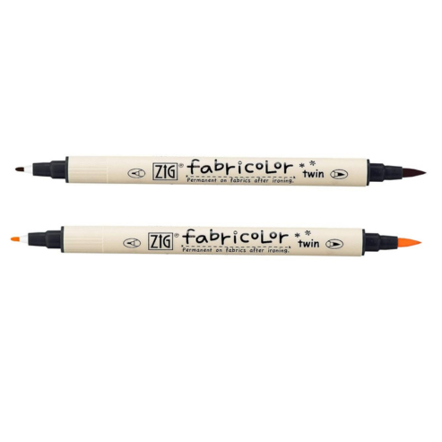 Zig Fabricolor Fabric Marker Twin Combo Pack of Black & Orange (PACK OF 2) 1mm Fine Tip on one end and a Flexible Brush Tip for Journals,Crafts,Illustration,Lettering.