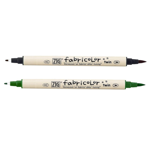Zig Fabricolor Fabric Marker Twin Combo Pack of Black & Green (PACK OF 2) 1mm Fine Tip on one end and a Flexible Brush Tip for Journals,Crafts,Illustration,Lettering.