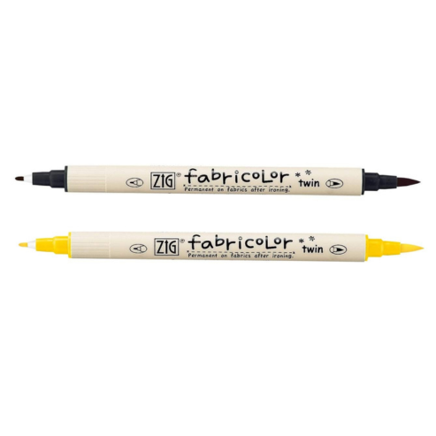 Zig Fabricolor Fabric Marker Twin Combo Black & Yellow (PACK OF 2) 1mm Fine Tip on one end and a Flexible Brush Tip for Journals,Crafts,Illustration,Lettering.
