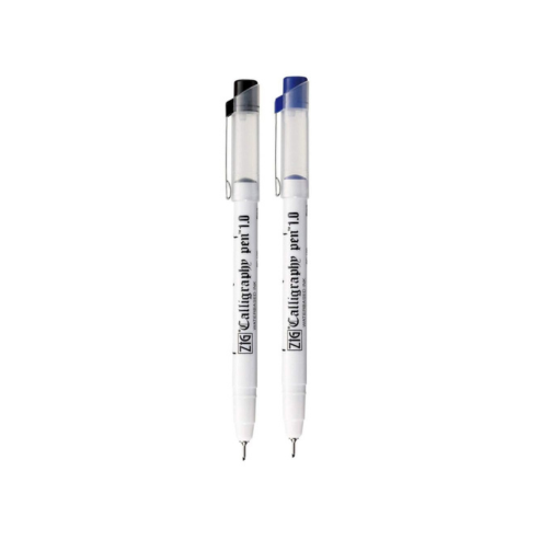 Zig Calligraphy Pen Set – 1mm Fine Tip Black & Blue Ink, Smooth Flow Water-Based Ink for Elegant Hand Lettering, Journaling, Greeting Cards & Art Projects. AP-Certified Japan
