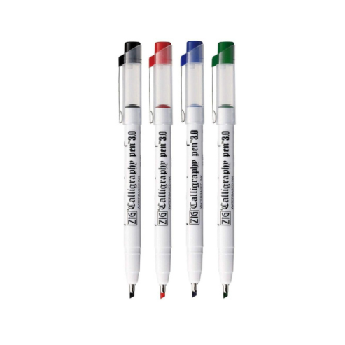 Zig Calligraphy Pen Set – 3.0mm Fine Tip, 3 Colors (Black, Red, Green) Water-Based Ink for Elegant Hand Lettering, Journaling, Greeting Cards & Art Projects. AP-Certified Japan