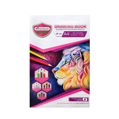 MasterArt Premium Grade Drawing Book JP-01 | A4 Size Sketch Pad (297 x 210 mm) | 20 Sheets | 70 GSM | Suitable for Colour Pencils, Oil Pastels, Crayons & Pens | Pack of 2 | Made in Thailand