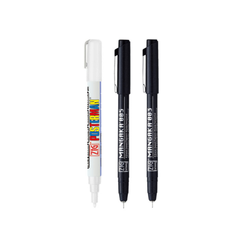 Zig Special Set Posterman White & Mangaka Fineliner 003,005 Pen for Mandala Sketching Outlining Doodling Calligraphy Journaling Use on Planners Hand-Lettering Card Making especially on Cards.