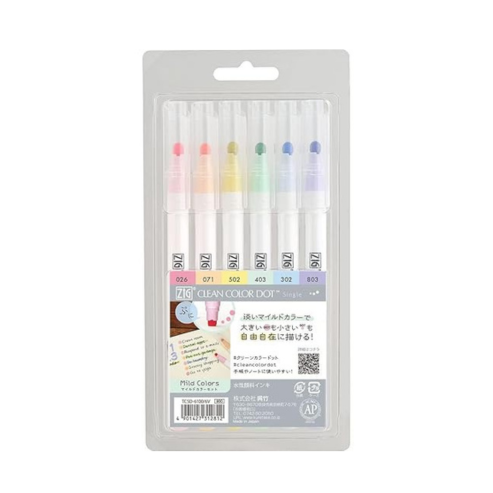 ZIG CLEAN COLOR DOT Single 6.pcs set MILD COLORS