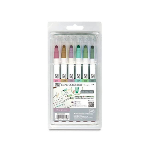 Kuretake Zig Clean Color Dot Pens Water Based Marker Single, 6 Mild Smoky Colors Set (TCSD-6100/6VB) for Artists and Beginner, Made in Japan Ideal for marking in planners or journals.
