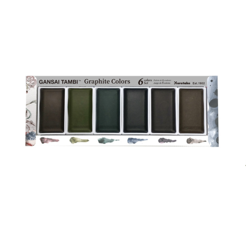 ZIG KURETAKE GANSAI TAMBI Graphite Colors 6 color set, Dark Metallic Black, Watercolor Paint Set, Professional-quality for artists and crafters, water colors for adult, AP-Certified, Made in Japan