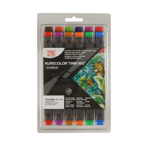 ZIG KURECOLOR TWIN WS 12 colors set Brilliant colors