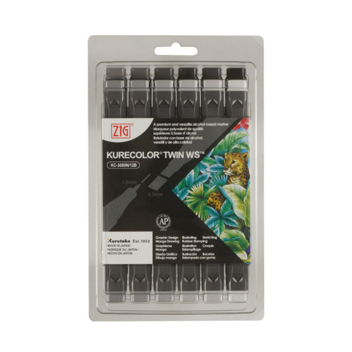 ZIG KURECOLOR TWIN WS 12 colors set Cool Gray Colors