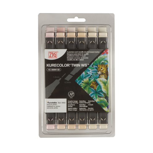 ZIG KURECOLOR TWIN WS 12 colors set Neutral & Natural Colors