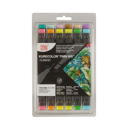 ZIG KURECOLOR TWIN WS 12 colors set Pale Colors