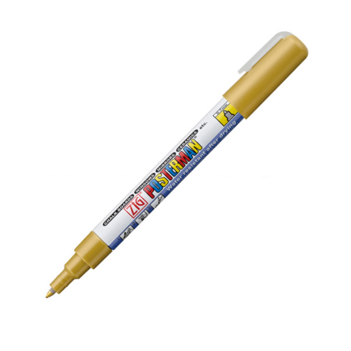 Zig KURETAKE Posterman Waterproof Chalk Marker (PMA-10A) Gold 0.7mm Extra Fine Tip Water resistant after drying, Hi-Opaque, No mess,Odourless, Xylene Free, Professional Quality.MADE IN JAPAN
