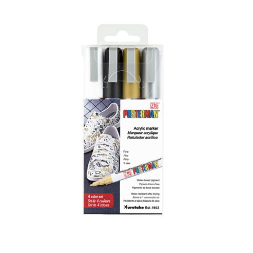 Zig Posterman Waterproof Chalk Marker PMA-20/4VA 4 COLOR SET 1mm Fine Tip Made In Japan