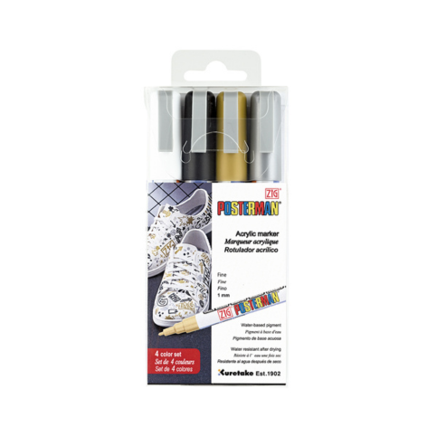 Zig Posterman Waterproof Chalk Marker PMA-30/4VA 4 COLOR SET 2mm Medium Tip Made In Japan