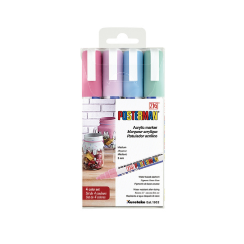 Zig Posterman Waterproof Chalk Marker PMA-30/4VC 4 PASTEL COLOR SET 2mm Medium Tip Made In Japan