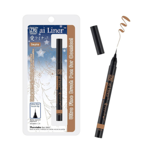 Zig Kuretake ai Liner Ultra Fine Brush Tip Pen – Sepia Color | Water-Based Pigment Ink | Perfect for Delicate Expressions in Comic, Manga & Illustration Drawing Pen | Made in Japan