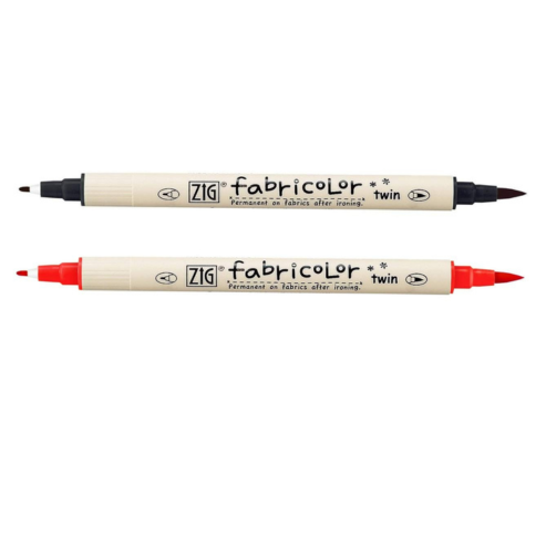 Zig Fabricolor Fabric Marker Twin Combo Pack of Black & Red (PACK OF 2) 1mm Fine Tip on one end and a Flexible Brush Tip for Journals,Crafts,Illustration,Lettering.