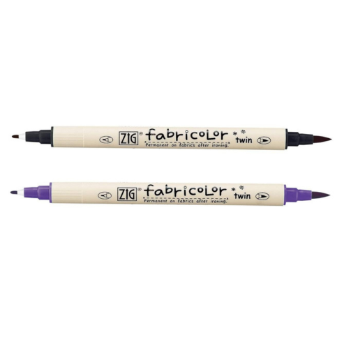 Zig Fabricolor Fabric Marker Twin Combo Pack of Black & Violet (PACK OF 2) 1mm Fine Tip on one end and a Flexible Brush Tip for Journals,Crafts,Illustration,Lettering.