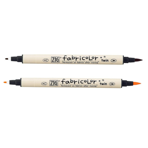 Zig Fabricolor Fabric Marker Twin Combo Pack of Black & Fl.Orange (PACK OF 2) 1mm Fine Tip on one end and a Flexible Brush Tip for Journals,Crafts,Illustration,Lettering.