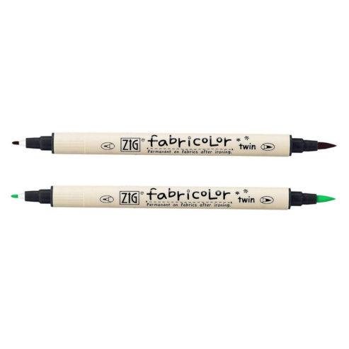 Zig Fabricolor Fabric Marker Twin Combo Pack of Black & Fl.Green (PACK OF 2) 1mm Fine Tip on one end and a Flexible Brush Tip for Journals,Crafts,Illustration,Lettering.