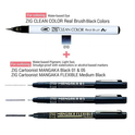 Zig KURETAKE Special Combo Set Clean Color Real Brush Black Color & Mangaka [CNM-005] Fineliner Pens Watercolor Pens for Painting,Calligraphy,Brush Lettering.