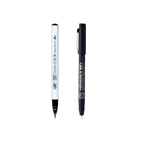 Zig KURETAKE Special Combo Set Clean Color Real Brush Black Color & Mangaka [CNM-005] Fineliner Pens Watercolor Pens for Painting,Calligraphy,Brush Lettering.
